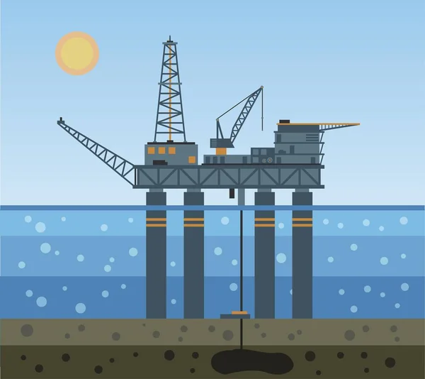 Plataforma petrolera en el mar — Vector de stock