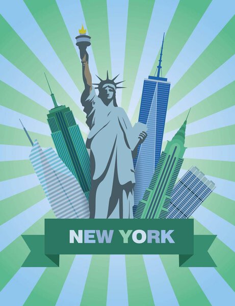 Векторная иллюстрация со статуей Свободы и небоскребами
.