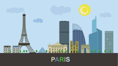 Paris'in tarihi ve modern binalar. Vektör çizim.