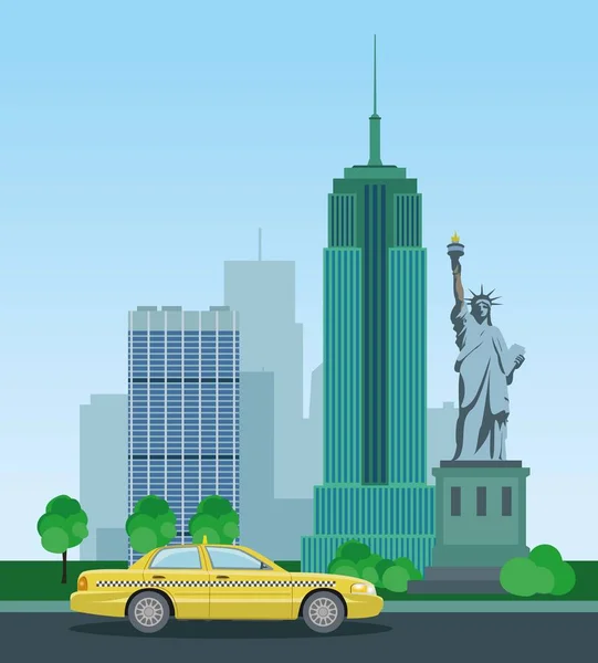 Wieżowce w Nowym Jorku i Statua wolności — Wektor stockowy
