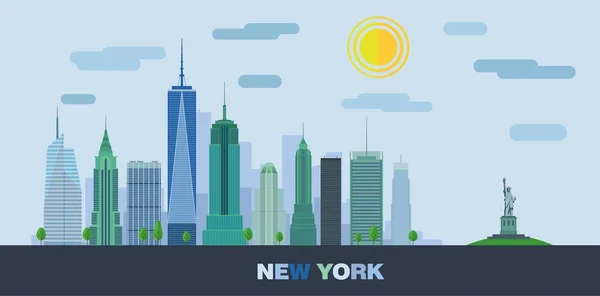 The landscape of skyscrapers of New York City. Vector flat illustration . — Stock Vector