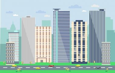 Araba ile modern şehir peyzaj