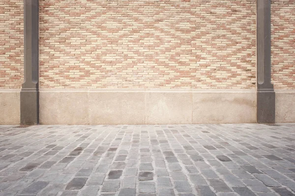 Room White Bricks Wall Cobblestone Floor — Stock Photo, Image