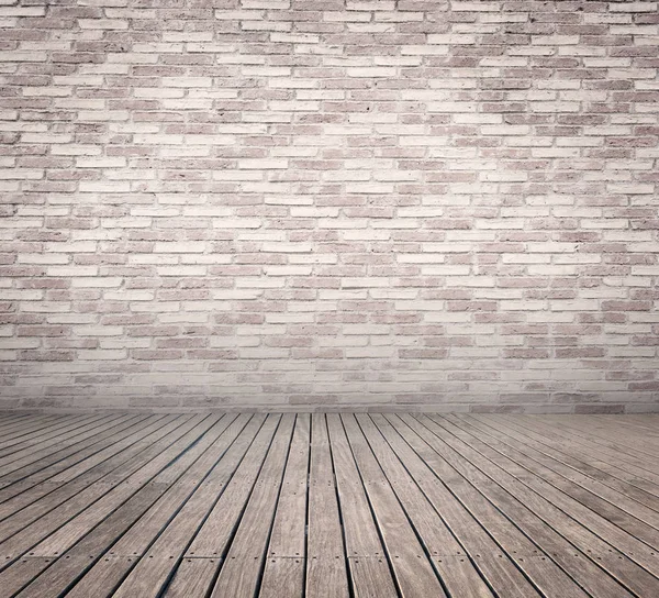 Room White Bricks Wall Wood Floor — Stock Photo, Image