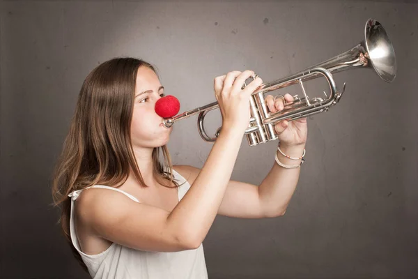 Woman with red nose — Stock Photo, Image