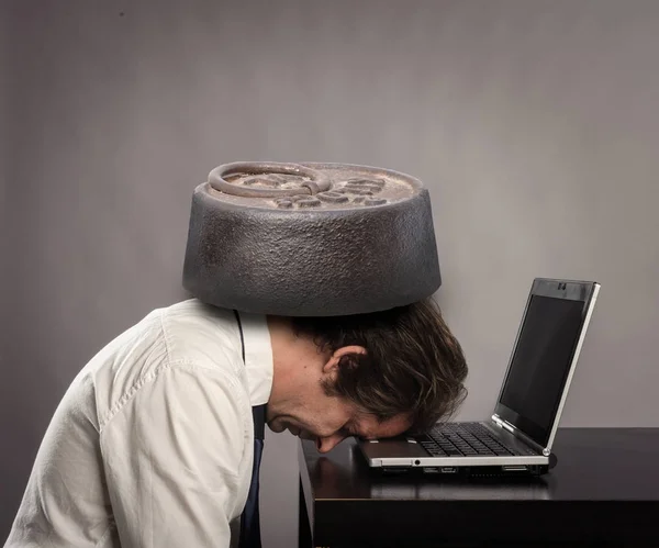 Businessman Weight His Head Stress Concept — Stock Photo, Image