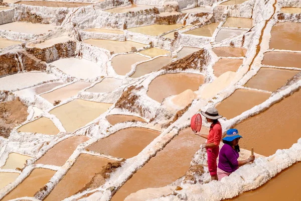 Maraş salines, Urubamba Vadisi, Peru, toplama tuz emekçilerin 2016, Ağustos 28