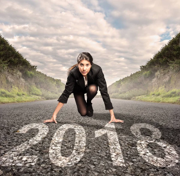 Businesswoman Road Ready Start New Year — Stock Photo, Image