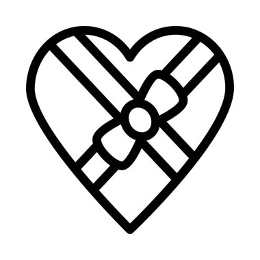 Kalp hediye kutusu kalın satır vektör simgesi 