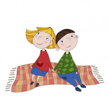 Ekose üzerinde şirin çocuk