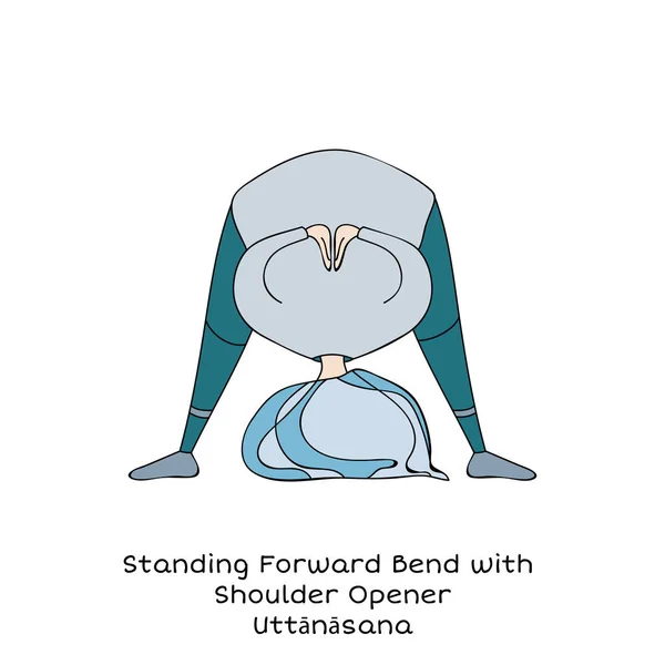 Kid yoga pose. Standing forward bend — Stock Vector