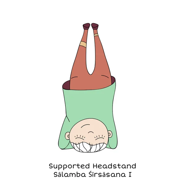 Pose yoga anak-anak. Headstand yang didukung - Stok Vektor