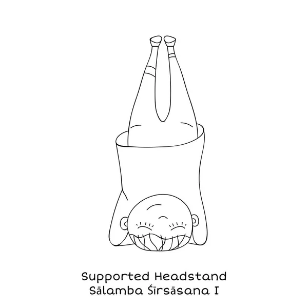 Kind yoga pose. Ondersteunde headstand — Stockvector