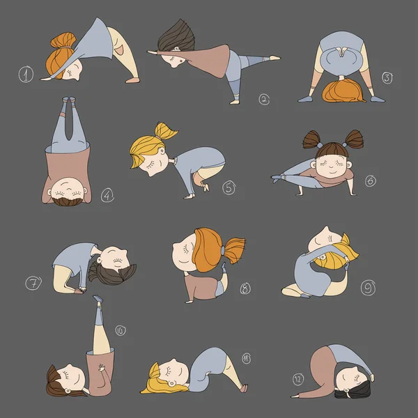孩子们做瑜伽的例证 — 图库矢量图片