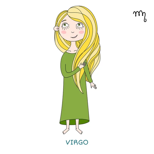 Menina bonito na forma de signo do zodíaco. Virgem. — Vetor de Stock