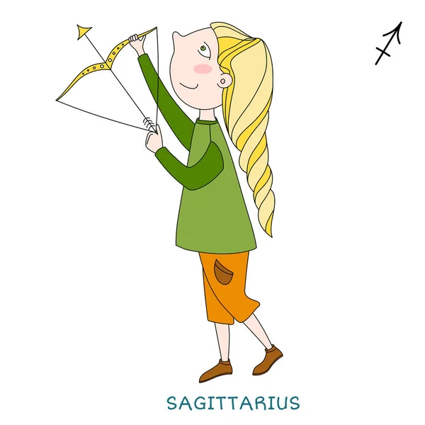 Menina bonito na forma de signo do zodíaco. Sagitário. — Vetor de Stock