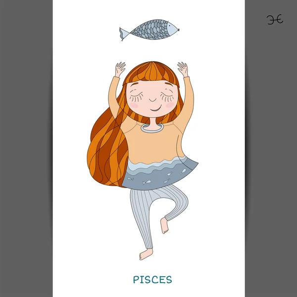 Menina bonito na forma de signo do zodíaco. Peixes — Vetor de Stock