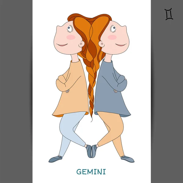 Ładna dziewczyna w postaci znaku zodiaku. Gemini — Wektor stockowy