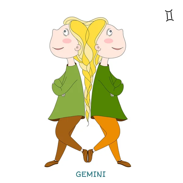 Cute girl in the form of zodiac sign. Gemini — Stock Vector