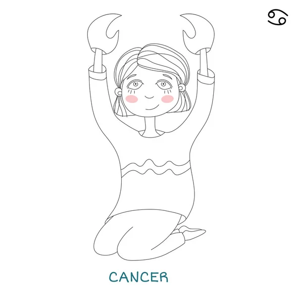 Ragazza carina sotto forma di segno zodiacale. Cancro — Vettoriale Stock