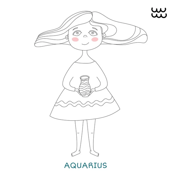 Menina bonito na forma de signo do zodíaco. Aquário — Vetor de Stock