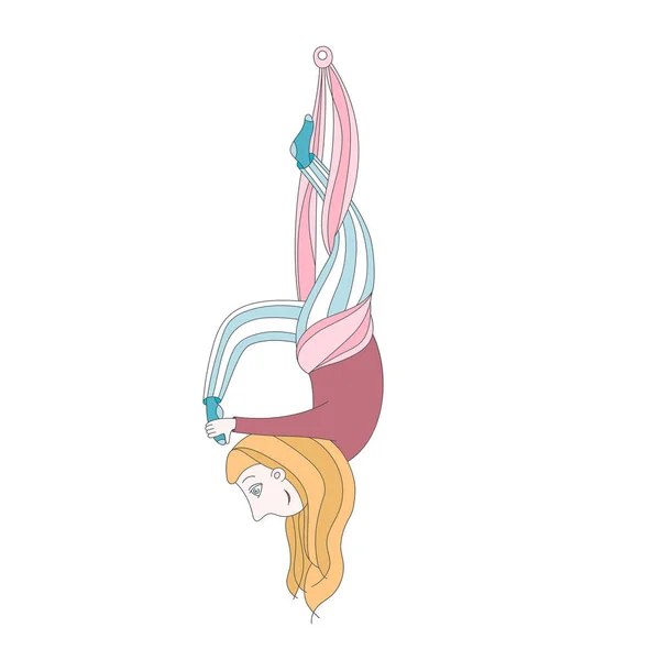 Illustratie van een schattig meisje aerial yoga doen — Stockvector