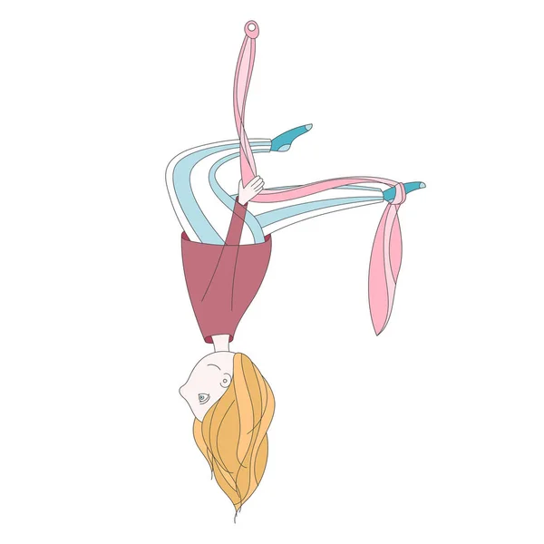 Illustration av en söt tjej som gör aerial yoga — Stock vektor