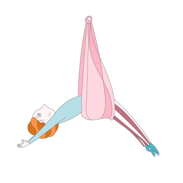 Ilustración de una linda chica haciendo yoga aéreo — Archivo Imágenes Vectoriales