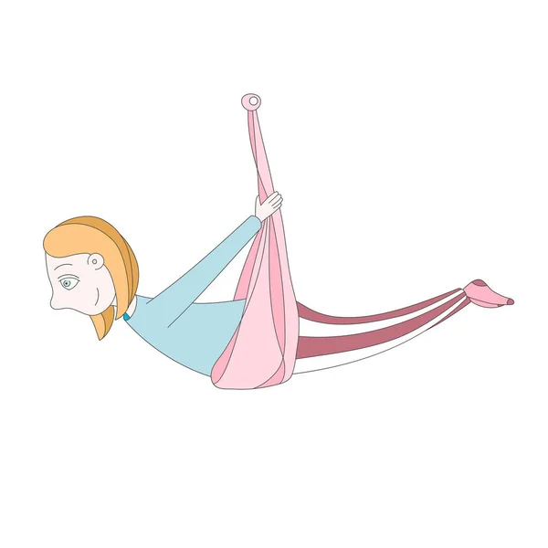 Illustrazione di una ragazza carina che fa yoga aereo — Vettoriale Stock