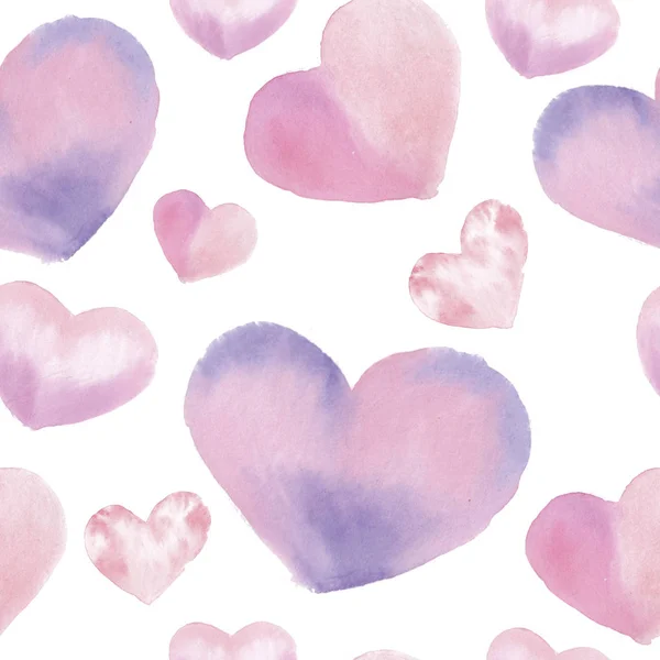 Hearts pattern. Seamless watercolor background. Hand drawn hearts on white backdrop