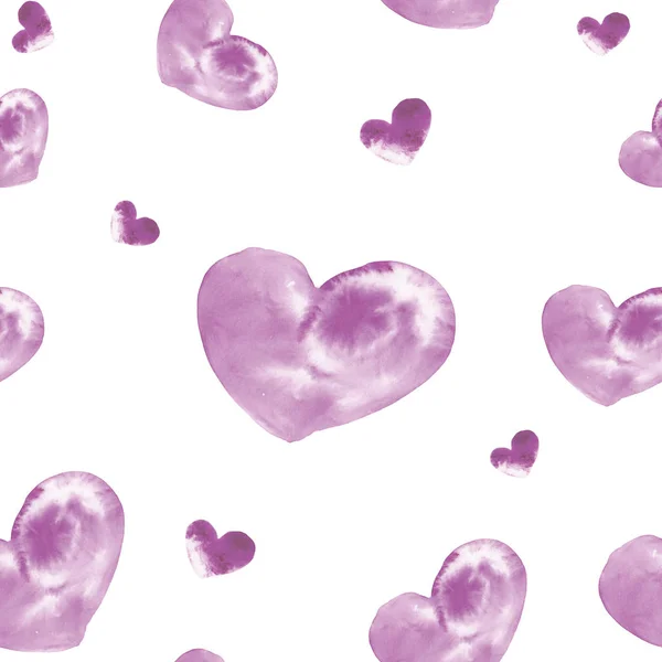Hearts pattern. Seamless watercolor background. Hand drawn hearts on white backdrop