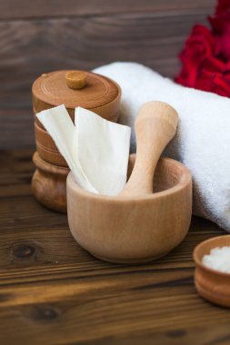 Spa ve güzellik için ayarlayın. Banyo ve duş gevşeme.