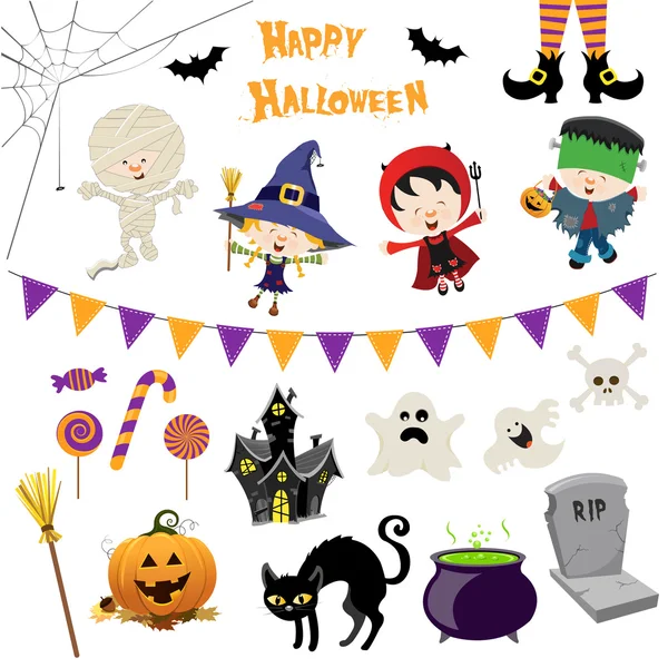 Lindo conjunto de Halloween — Archivo Imágenes Vectoriales