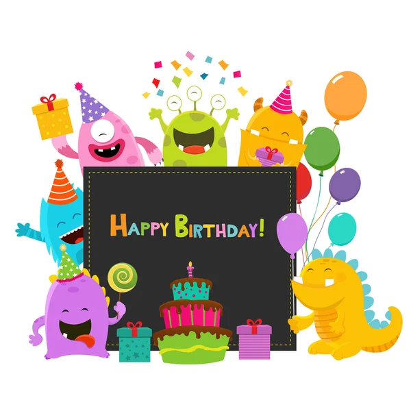 Cute Birthday Monsters Card — Stock Vector