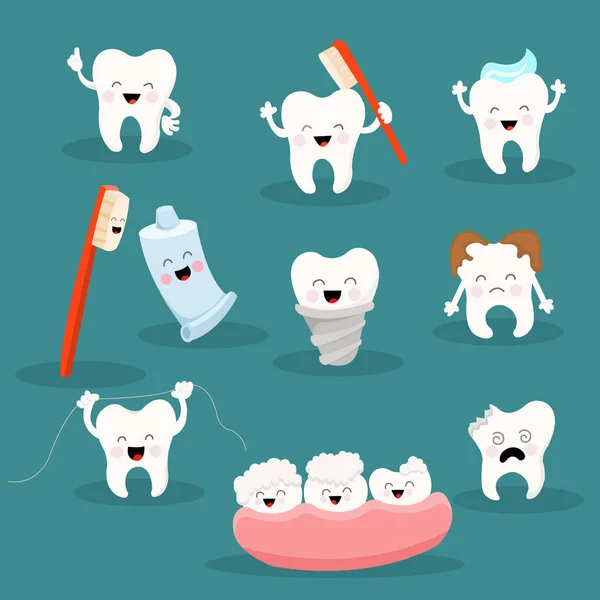 Lindos personajes de dientes — Vector de stock