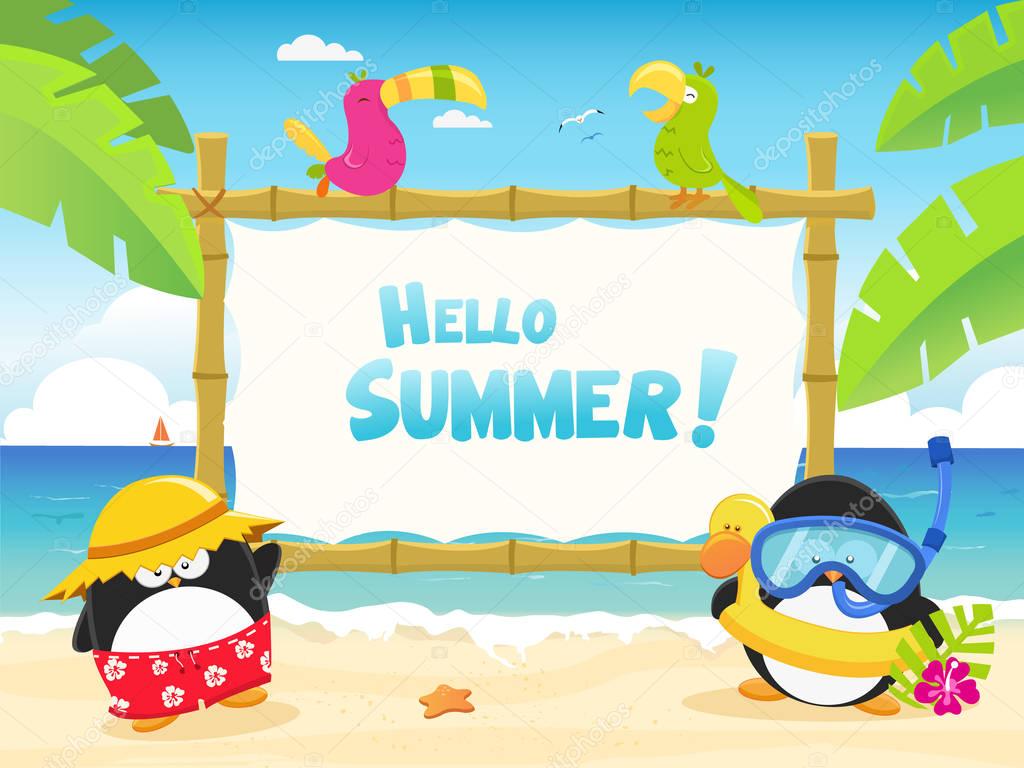 Summer Penguins With Billboard
