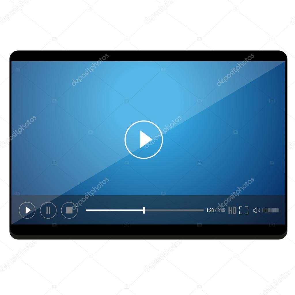 PC tablet vector icon with player