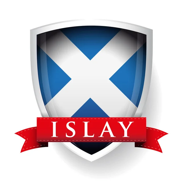 Drapeau de l'Écosse avec signe Islay sur le ruban — Image vectorielle