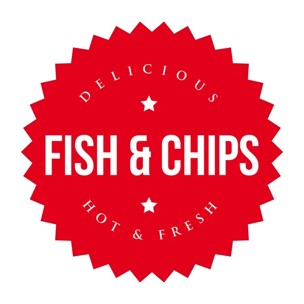 Peixe e batatas fritas rótulo vintage vermelho — Vetor de Stock