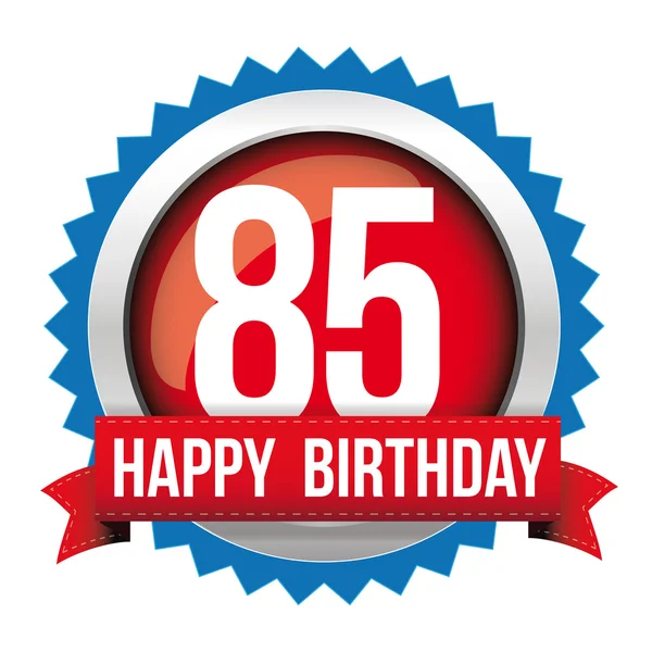 Eighty five years happy birthday badge ribbon — Stock vektor