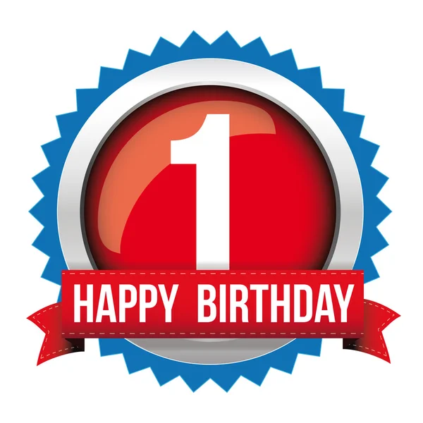 One year happy birthday badge ribbon — Stock vektor