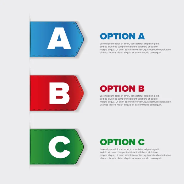 Ribbons with three choices: A, B and C — Stock Vector