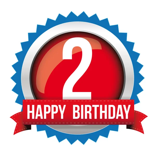 Two years happy birthday badge ribbon — Stock Vector