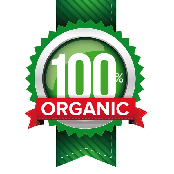 Hundred percent organic green ribbon — Stock Vector