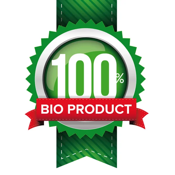 Hundred percent bio product green ribbon — Stock Vector