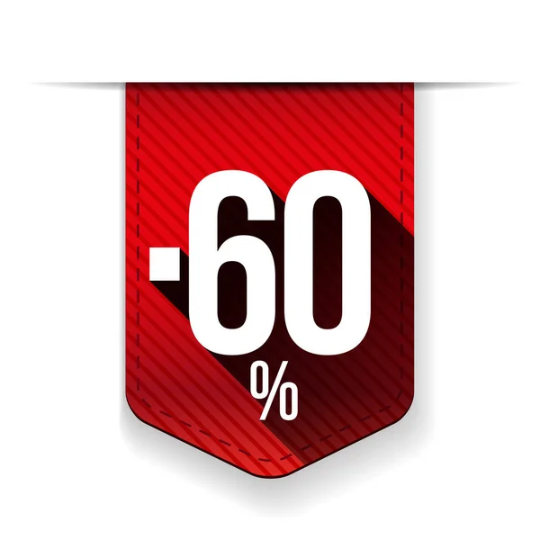 Venda sessenta por cento off banner vermelho ribon —  Vetores de Stock