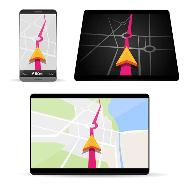 Navigatie in de smartphone of tablet — Stockvector