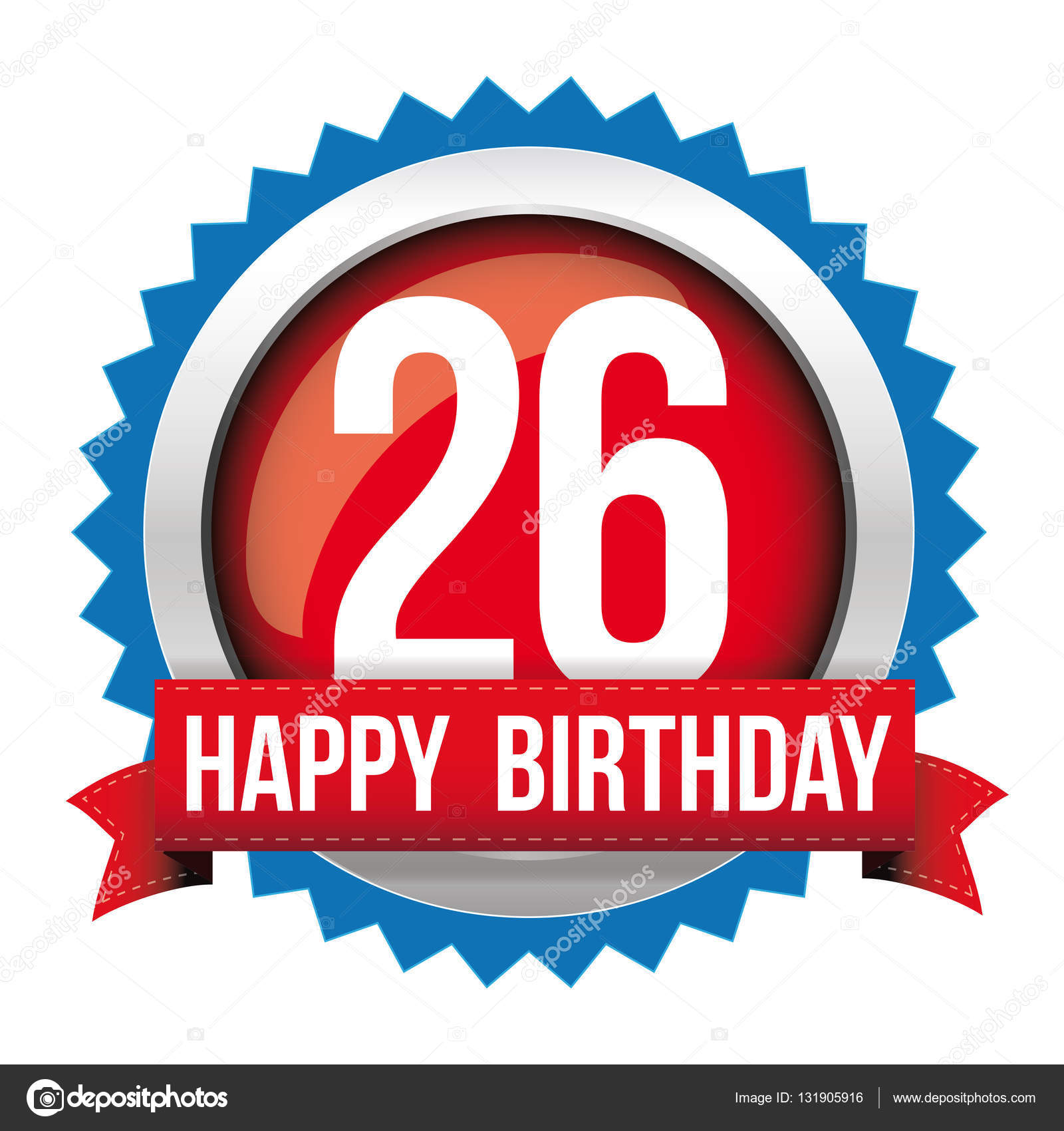 Twenty Six Years Happy Birthday Badge Ribbon Stock Vector C Grounder