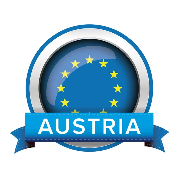 Botón de bandera de la UE con cinta Austria — Archivo Imágenes Vectoriales