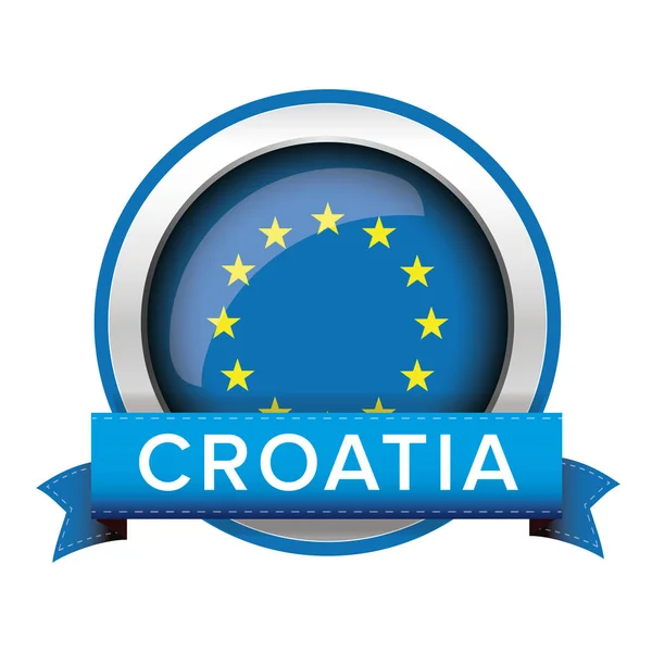 Botón de bandera de la UE con cinta de Croacia — Archivo Imágenes Vectoriales